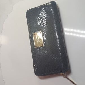 Michael Kors Leather Snakeskin-Embossed Large Zipper Wallet